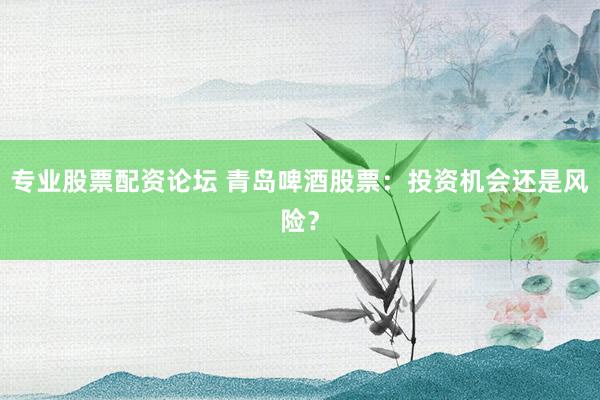 专业股票配资论坛 青岛啤酒股票：投资机会还是风险？