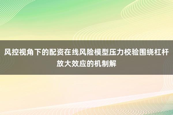 风控视角下的配资在线风险模型压力校验围绕杠杆放大效应的机制解