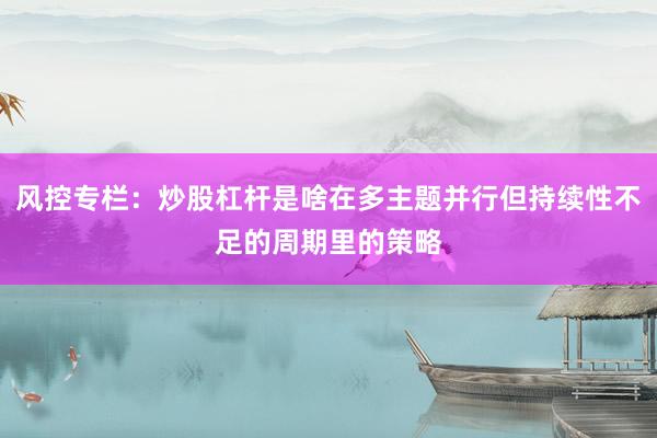 风控专栏：炒股杠杆是啥在多主题并行但持续性不足的周期里的策略
