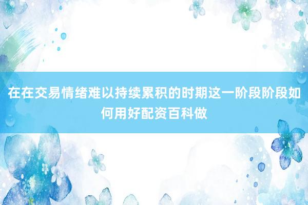 在在交易情绪难以持续累积的时期这一阶段阶段如何用好配资百科做