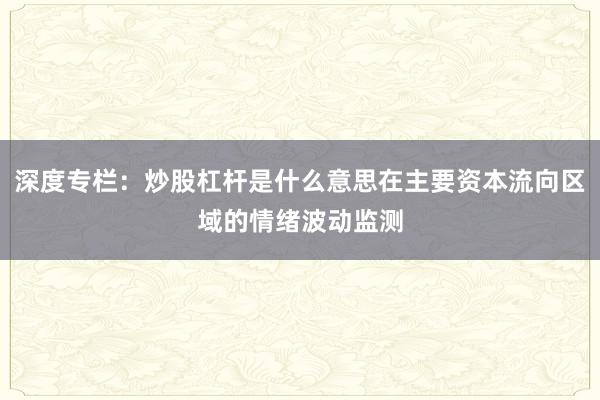深度专栏:炒股杠杆是什么意思在主要资本流向区域的情绪波动监测