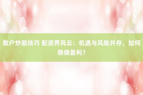 散户炒股技巧 配资界风云：机遇与风险并存，如何稳健盈利？