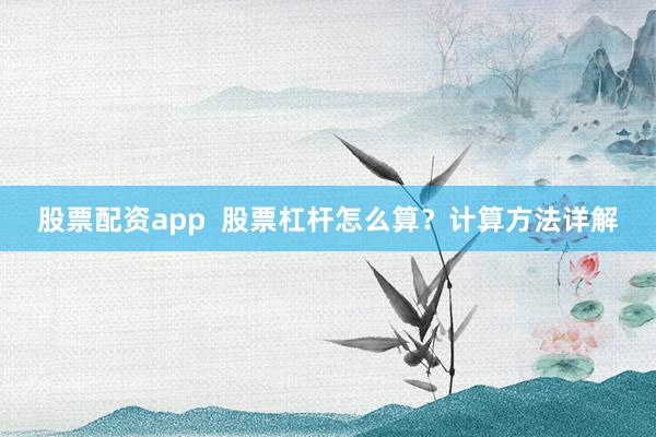 股票配资app  股票杠杆怎么算？计算方法详解